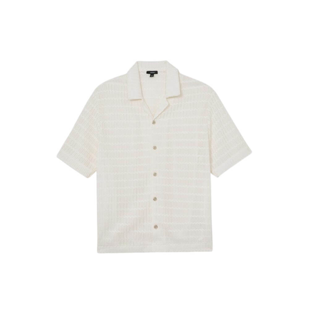 REISS Sid Chevron-Crochet Cuban-Collar Shirt